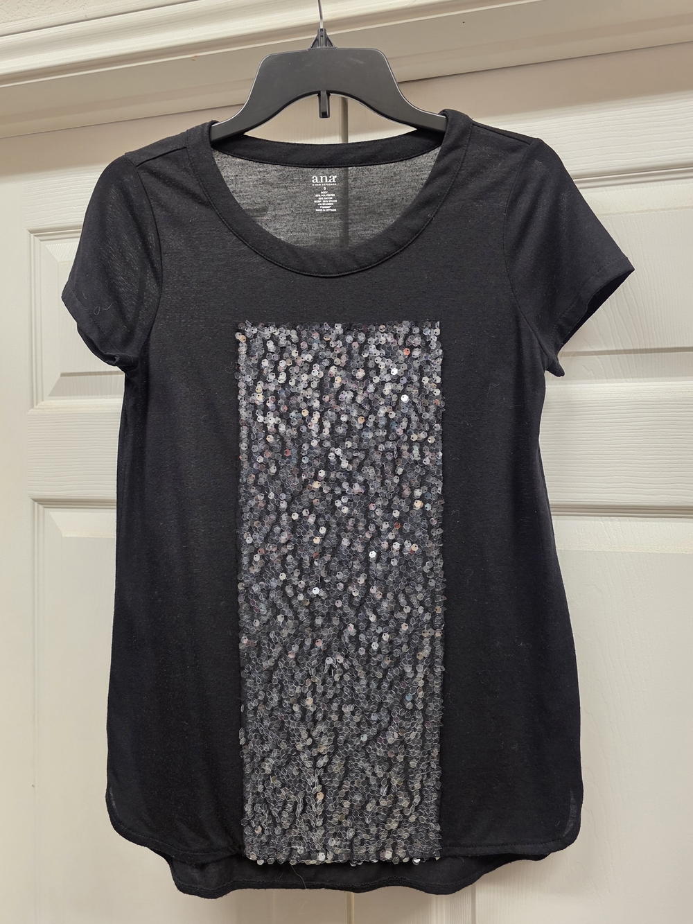 a.n.a Black Short Sleeve Top with Silver Sequin Panel